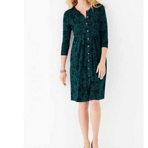 J. Jill Dresses & Skirts - J. Jill Petite Green Floral Button Down Dress